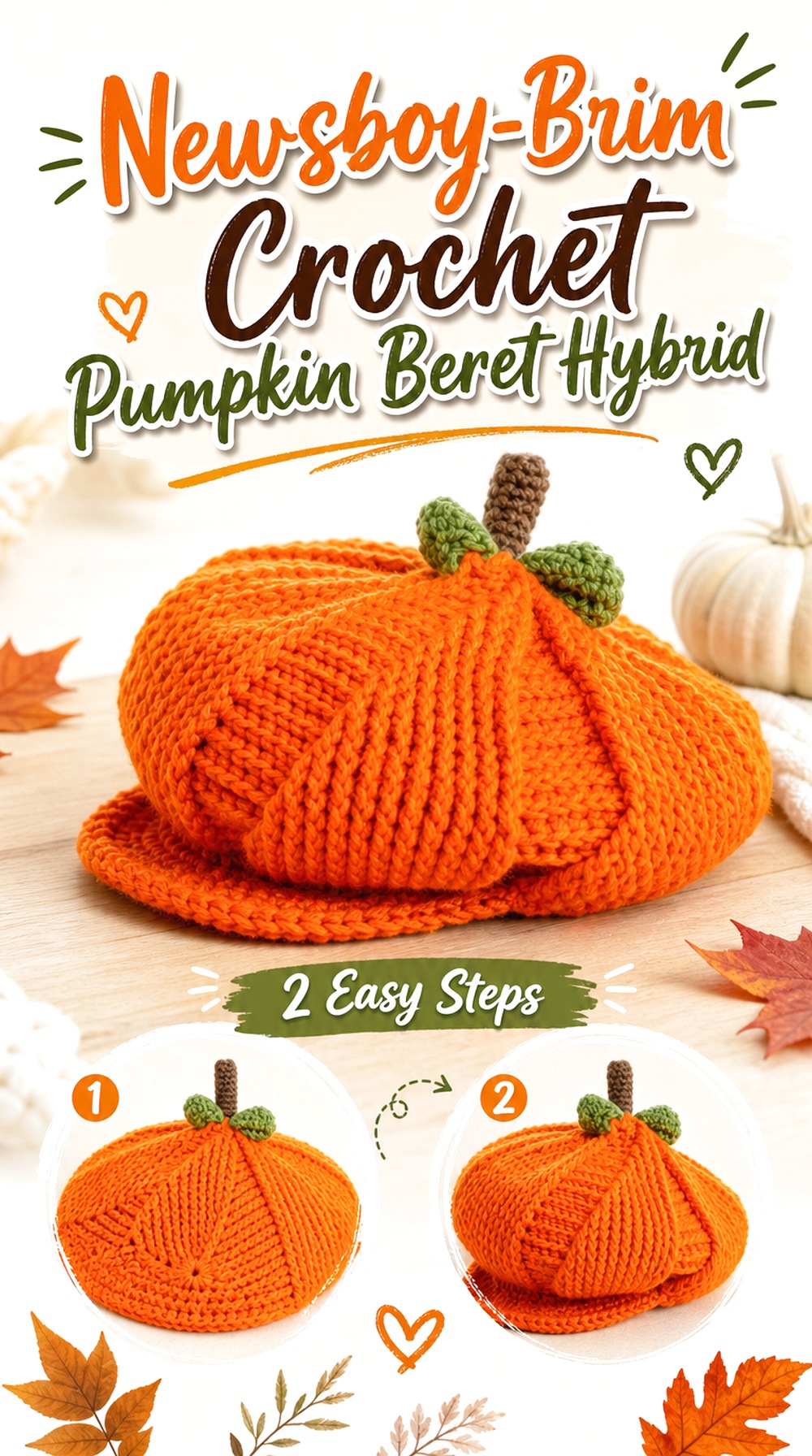 Newsboy Brim Crochet Pumpkin Beret Hybrid
