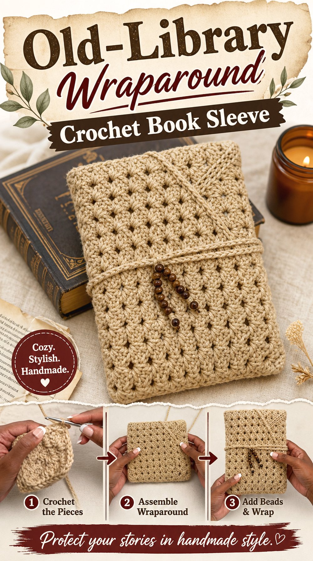 Old Library Wraparound Crochet Book Sleeve