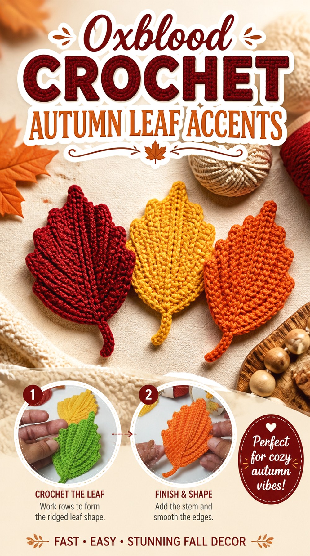 Oxblood Crochet Autumn Leaf Accents