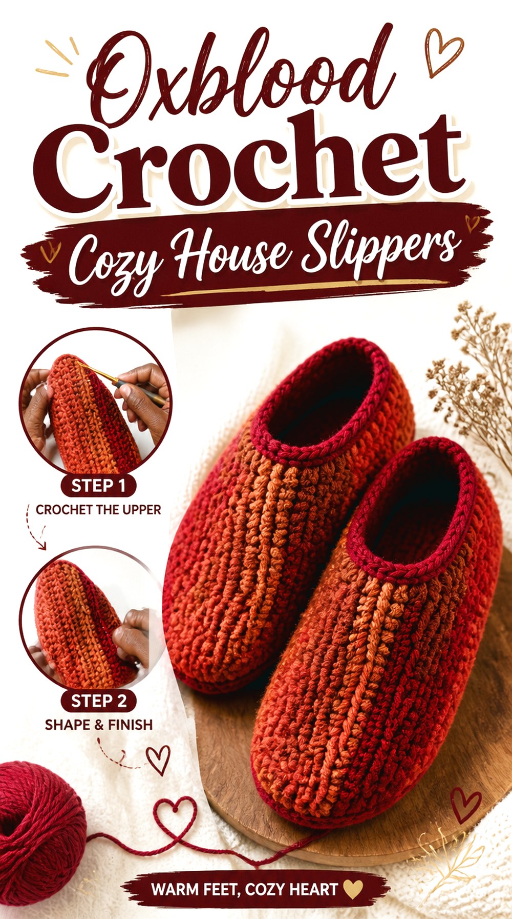 Oxblood Crochet Cozy House Slippers