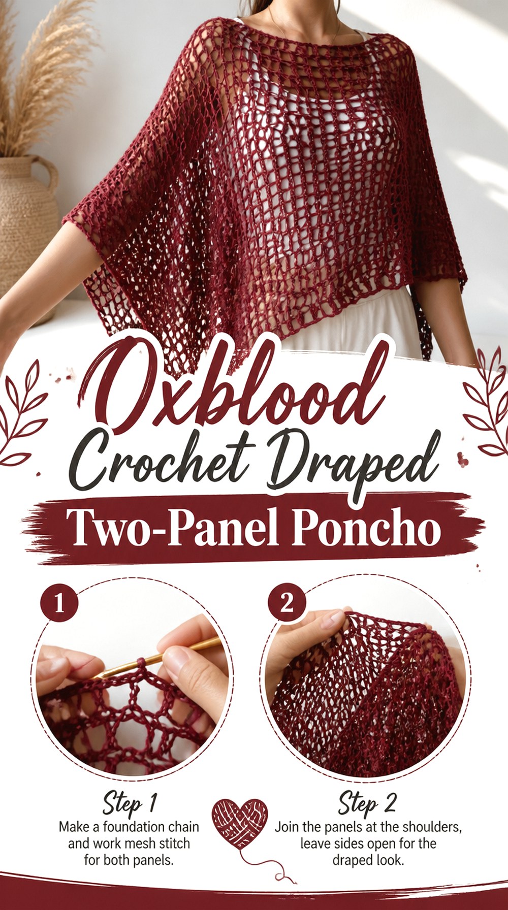 Oxblood Crochet Draped Two Panel Poncho