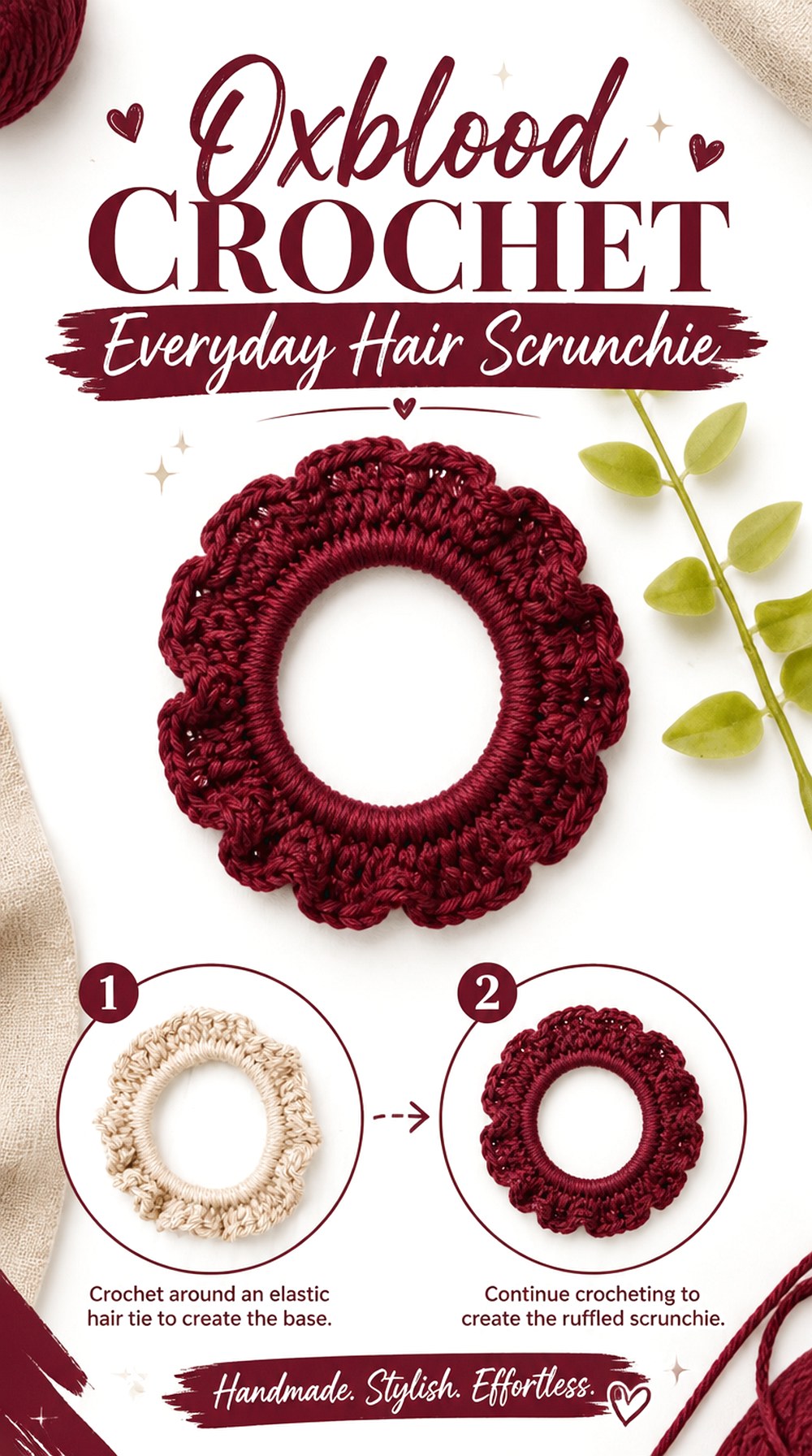 Oxblood Crochet Everyday Hair Scrunchie