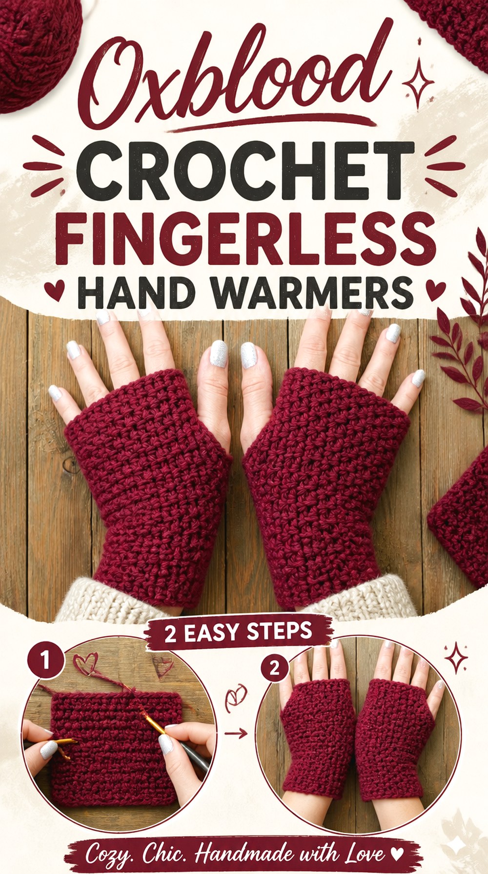 Oxblood Crochet Fingerless Hand Warmers