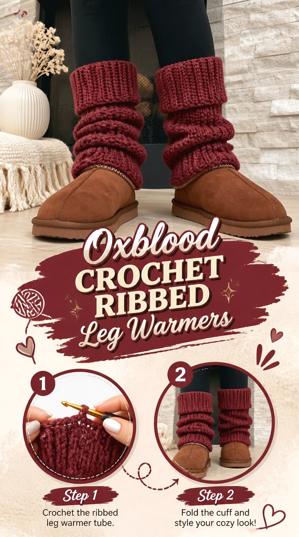 Oxblood Crochet Ribbed Leg Warmers