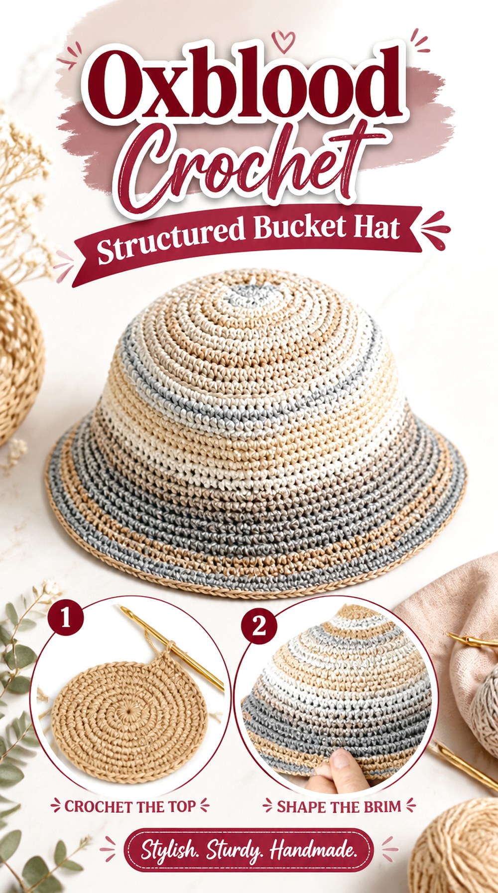 Oxblood Crochet Structured Bucket Hat