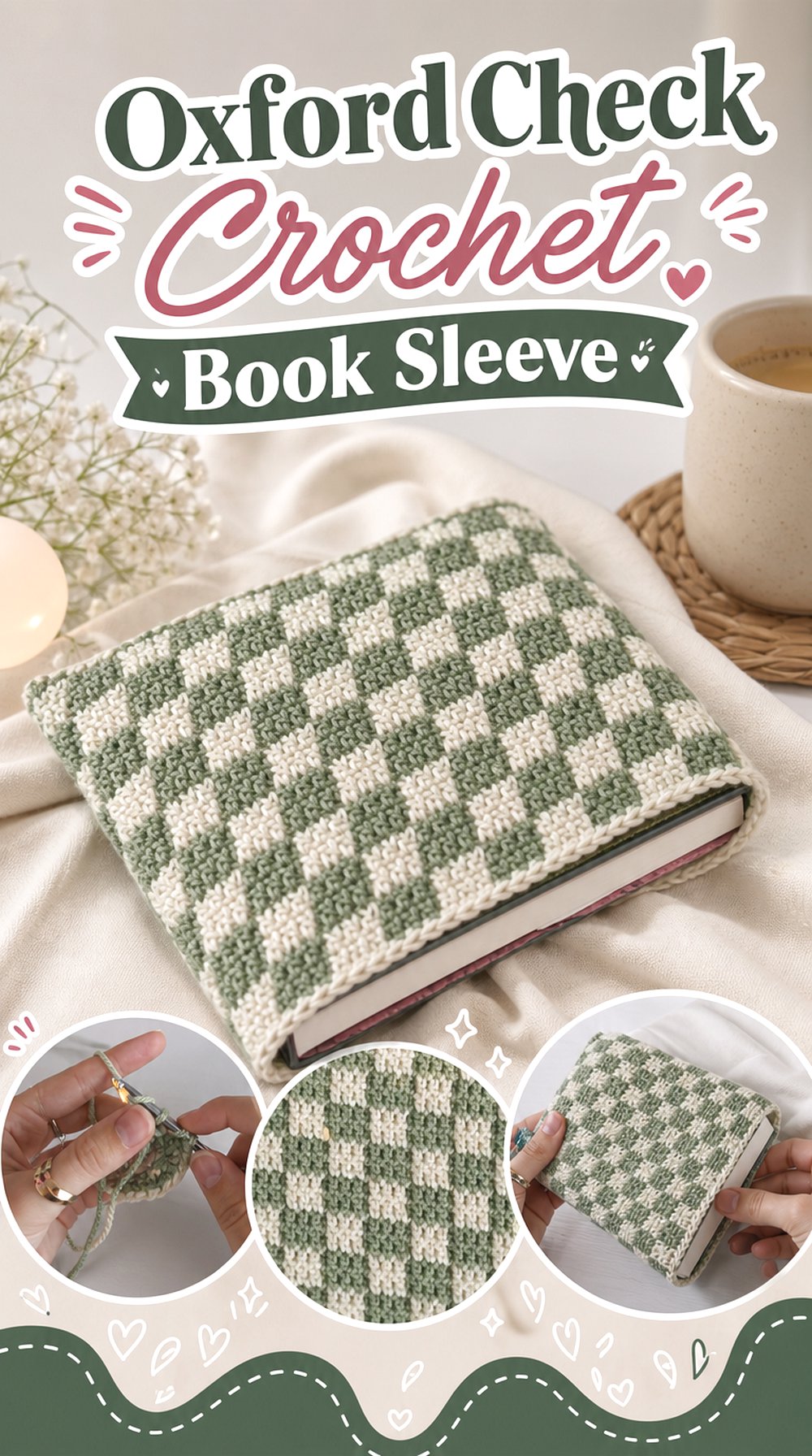 Oxford Check Crochet Book Sleeve