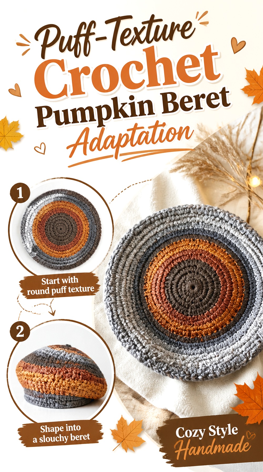 Puff Texture Crochet Pumpkin Beret Adaptation
