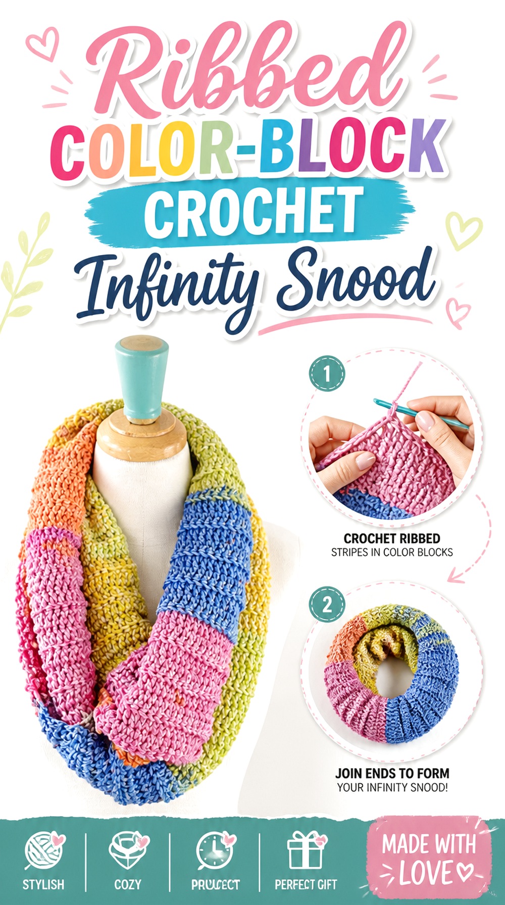 Ribbed Color Block Crochet Infinity Snood