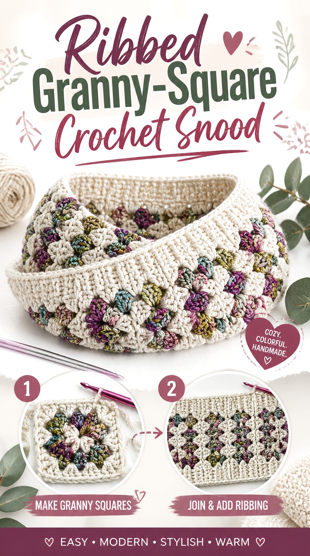 Ribbed Granny Square Crochet Snood