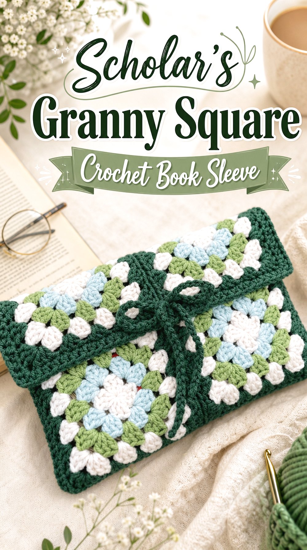 Scholar’s Granny Square Crochet Book Sleeve