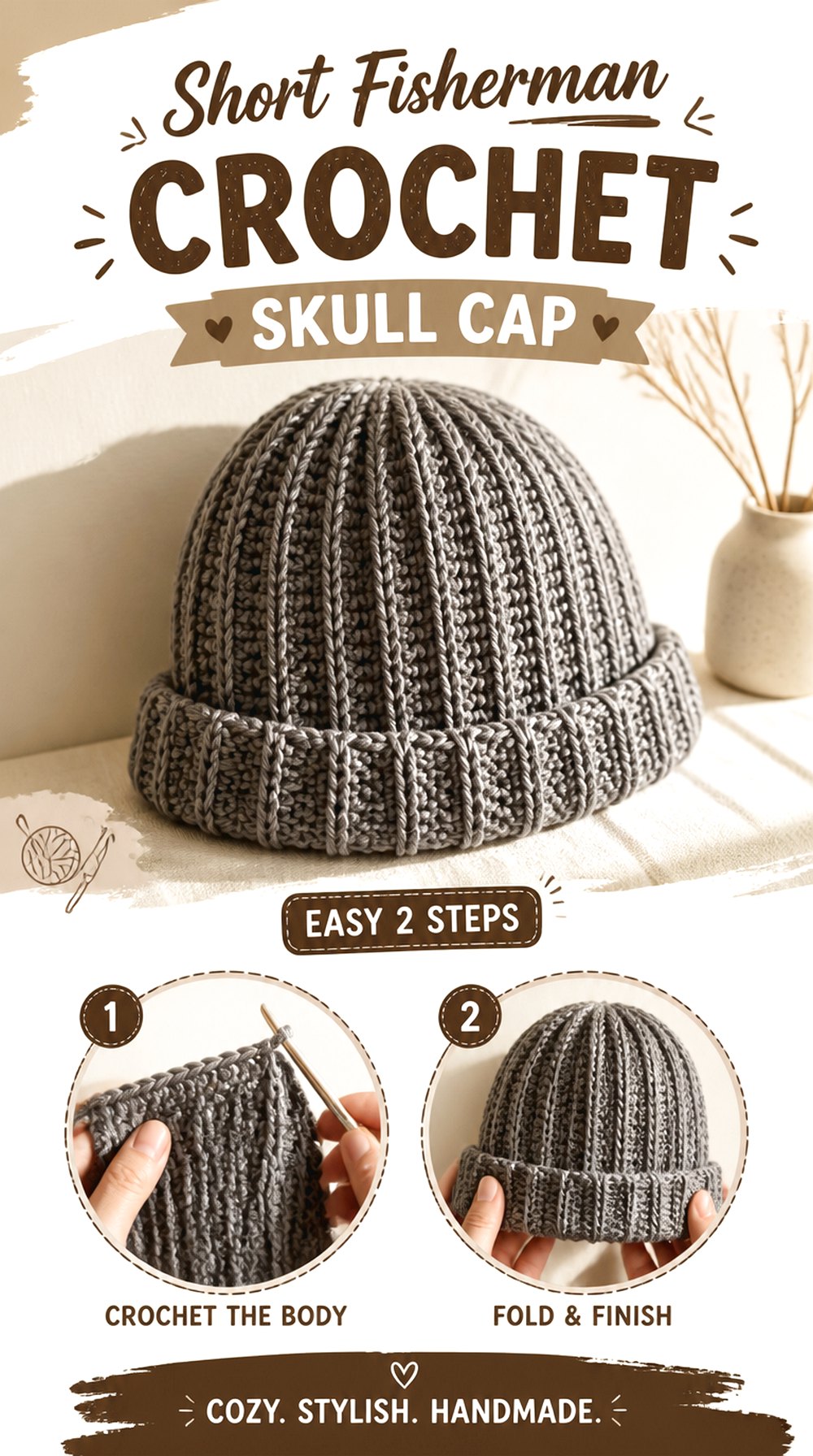 Short Fisherman Crochet Skull Cap