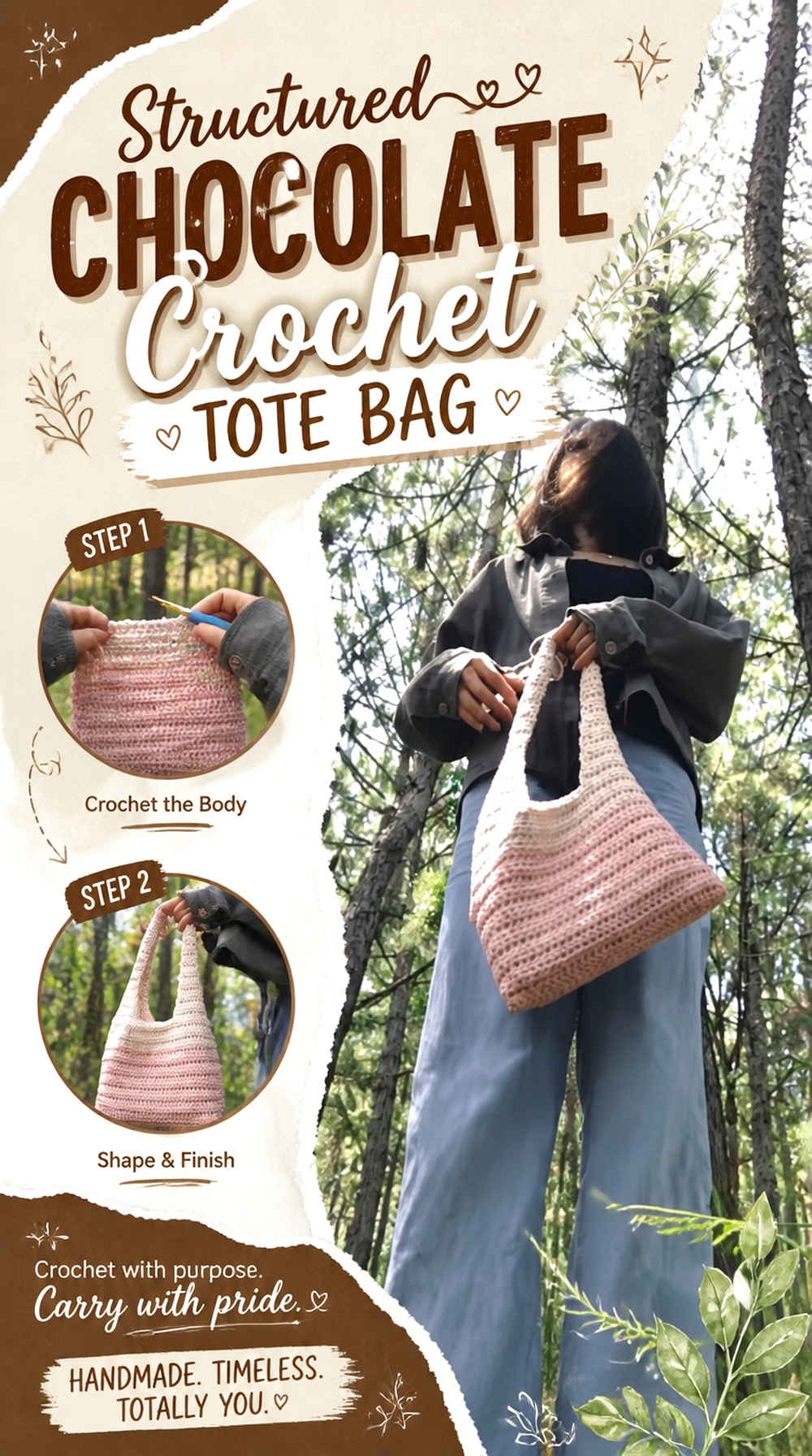 Structured Chocolate Crochet Tote Bag