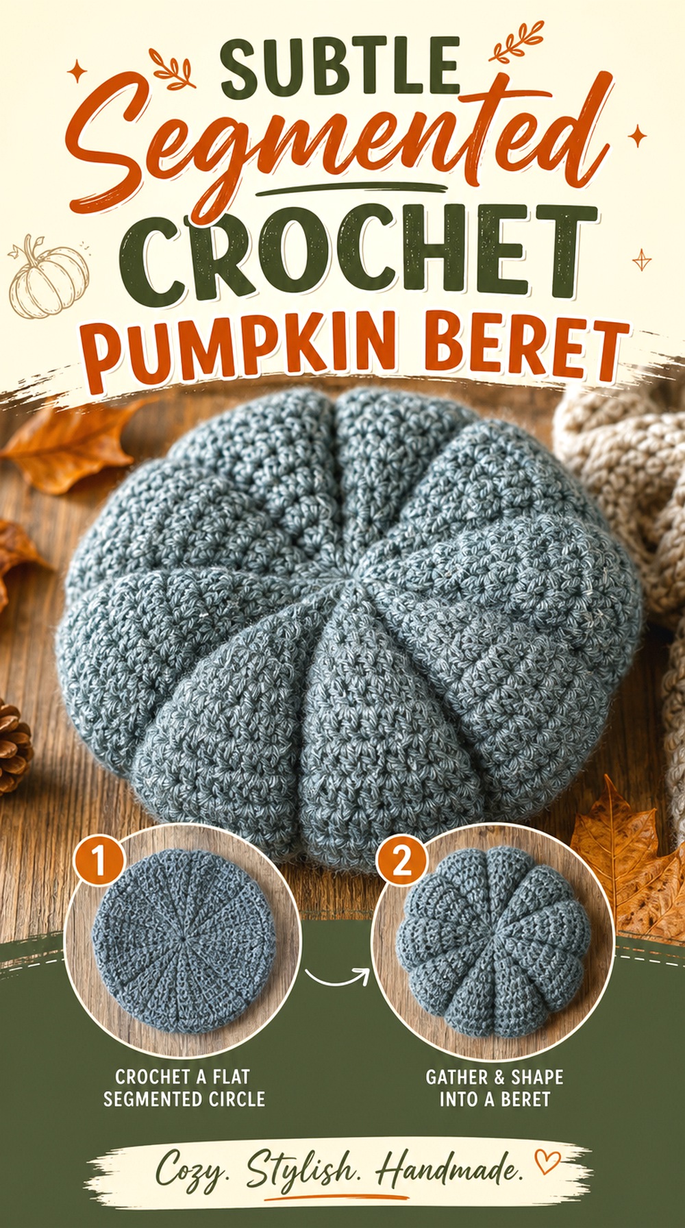 Subtle Segmented Crochet Pumpkin Beret