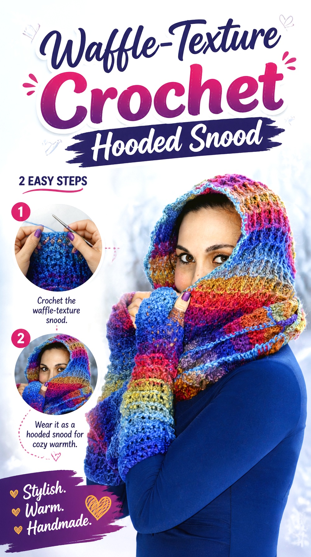 Waffle Texture Crochet Hooded Snood