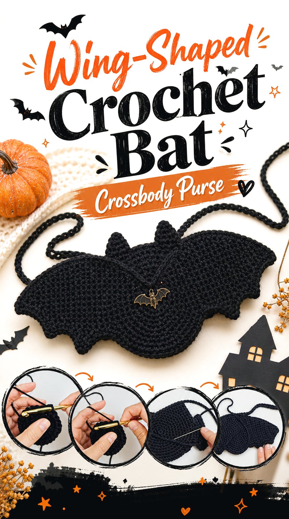 Wing-Shaped Crochet Bat Crossbody Purse