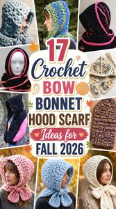 Crochet Bow Bonnet Hood Scarf Ideas for Fall
