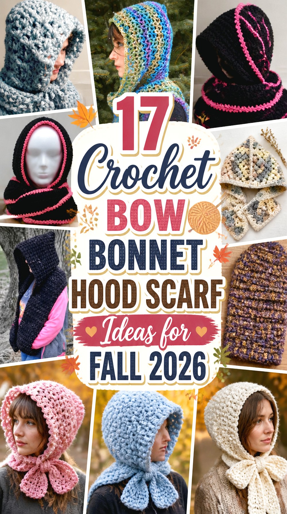 Crochet Bow Bonnet Hood Scarf Ideas for Fall