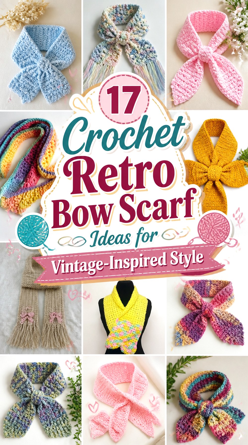 Crochet Retro Bow Scarf Ideas for Vintage Inspired Style
