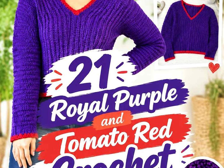 21 Royal Purple and Tomato Red Crochet Statement Sweater Ideas
