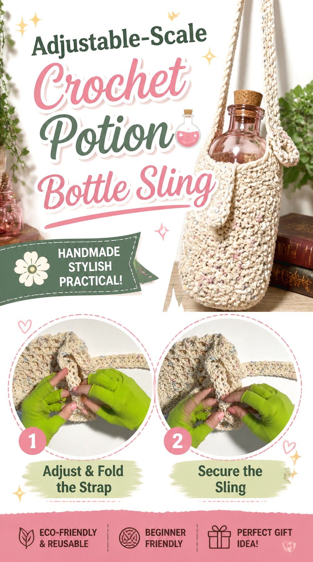 Adjustable Scale Crochet Potion Bottle Sling