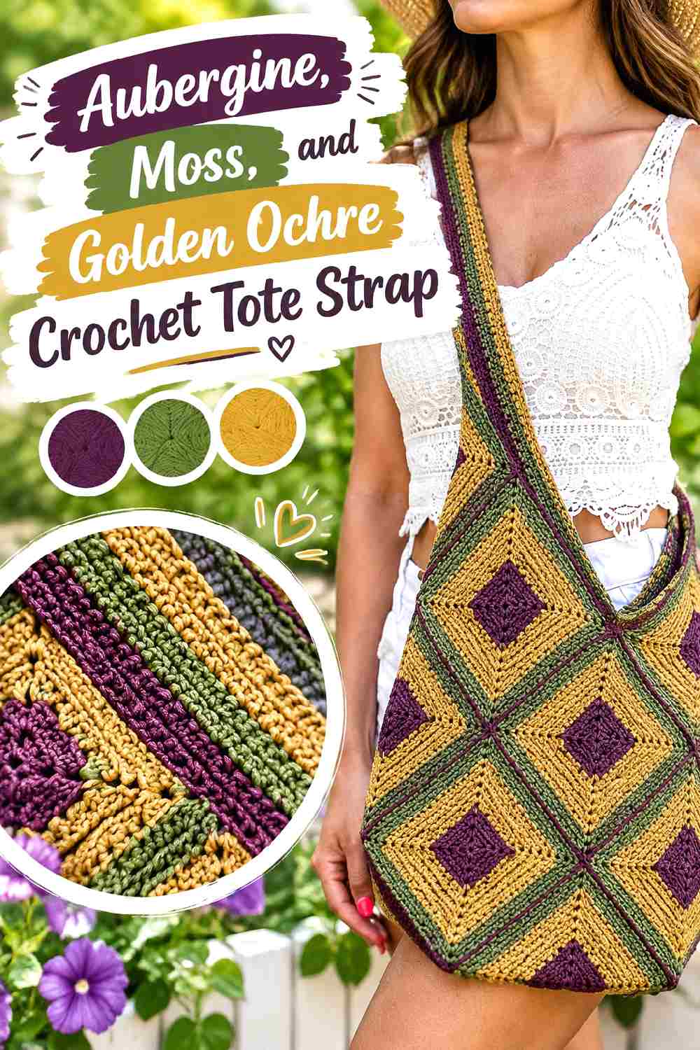 11. Aubergine Moss And Golden Ochre Crochet Tote Strap