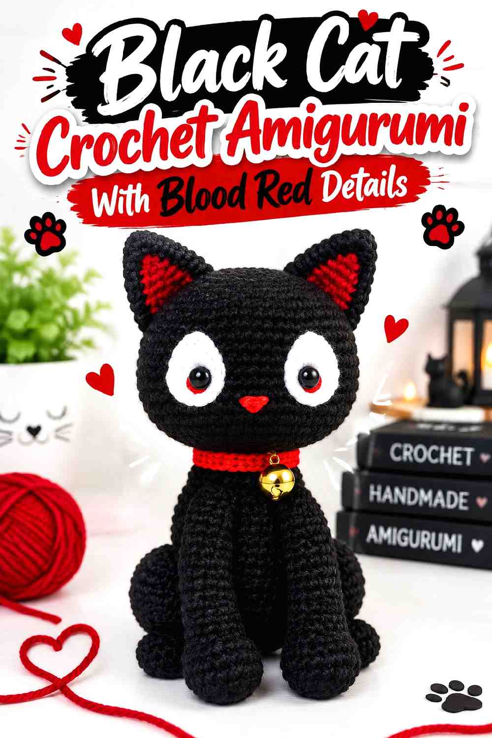 5. Black Cat Crochet Amigurumi With Blood Red Details