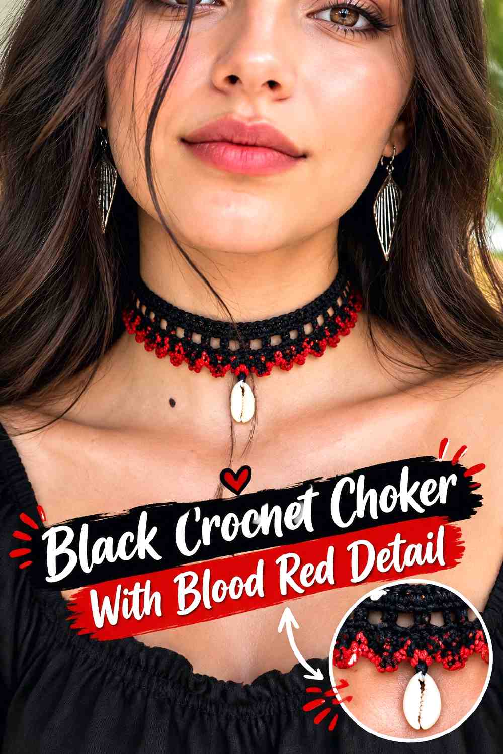 9. Black Crochet Choker With Blood Red Detail