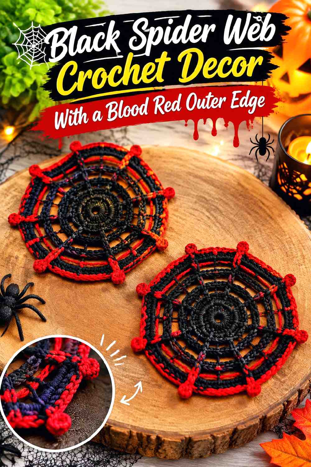 3. Black Spider Web Crochet Decor With A Blood Red Outer Edge