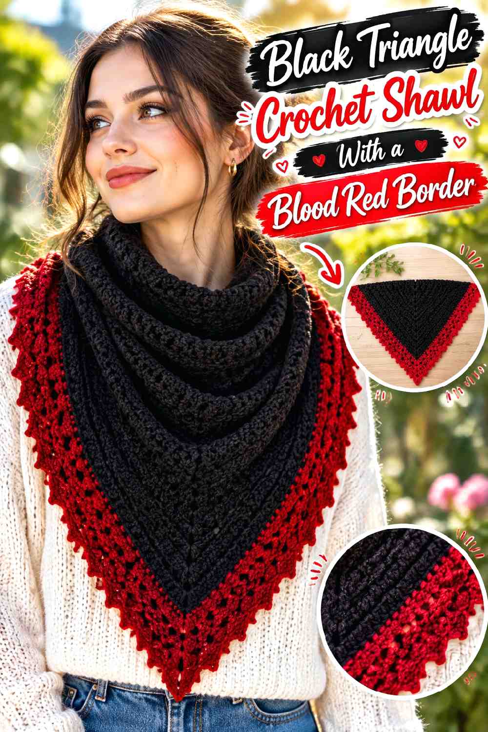 10. Black Triangle Crochet Shawl With A Blood Red Border