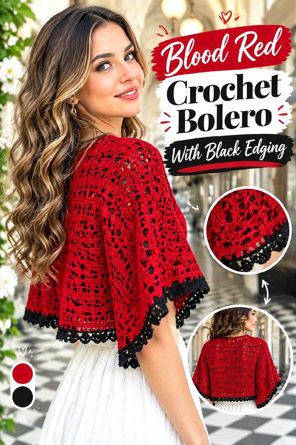 8. Blood Red Crochet Bolero With Black Edging