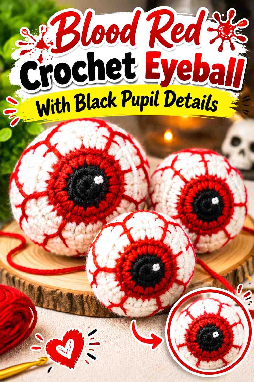 12. Blood Red Crochet Eyeball With Black Pupil Details