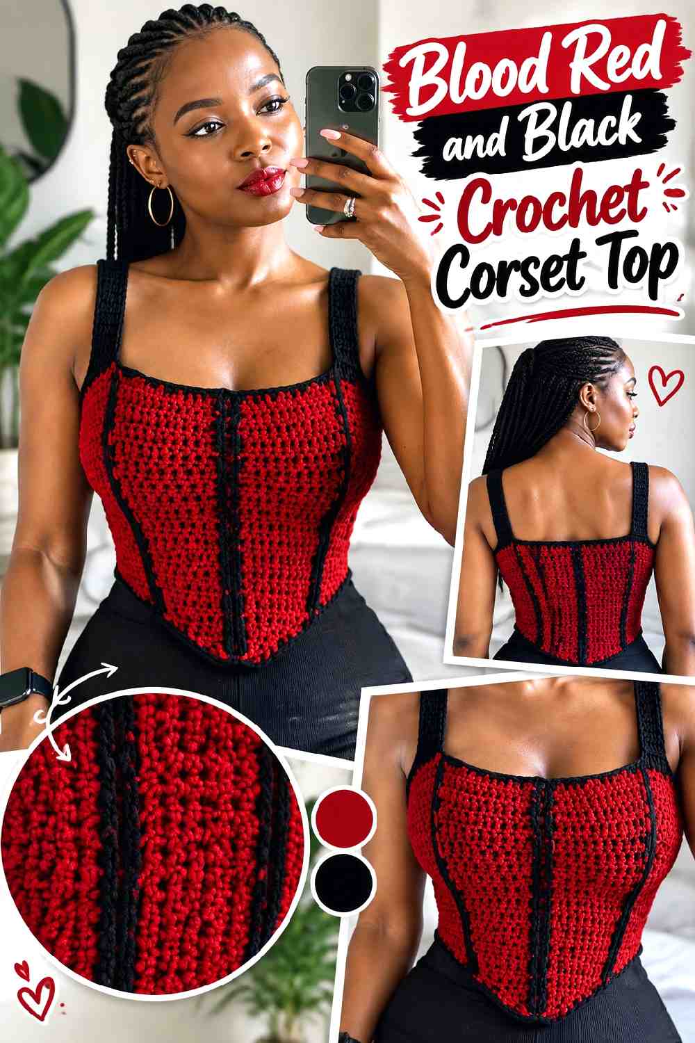 2. Blood Red And Black Crochet Corset Top