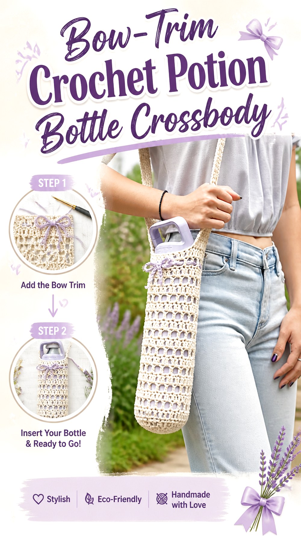 Bow Trim Crochet Potion Bottle Crossbody