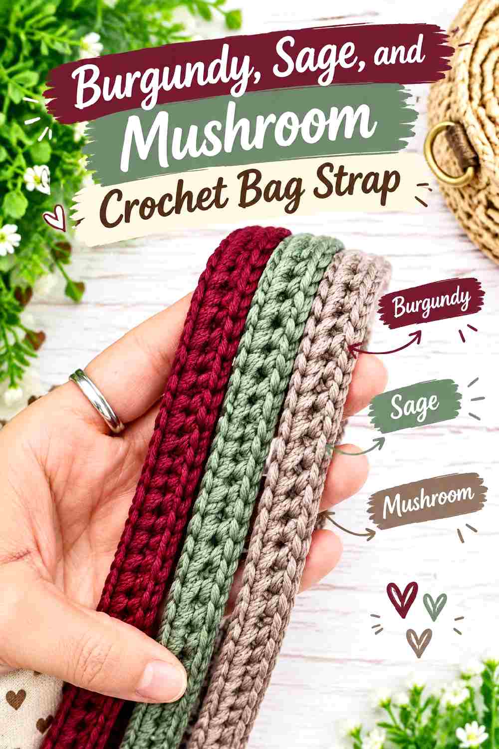8. Burgundy Sage And Mushroom Crochet Bag Strap