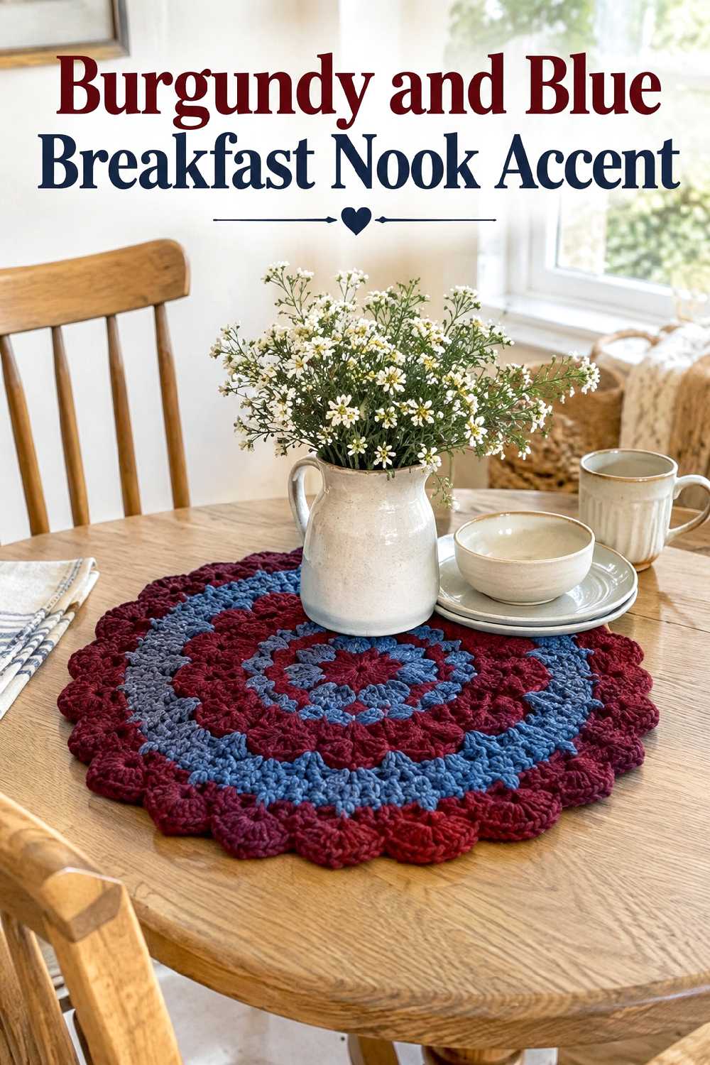 Burgundy and blue breakfast nook accent