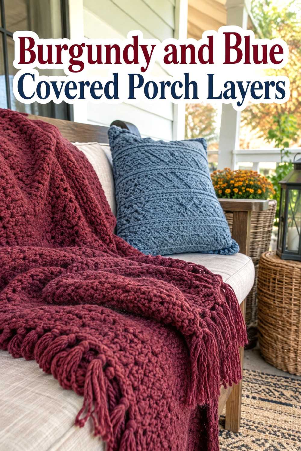 Burgundy and blue covered porch layers