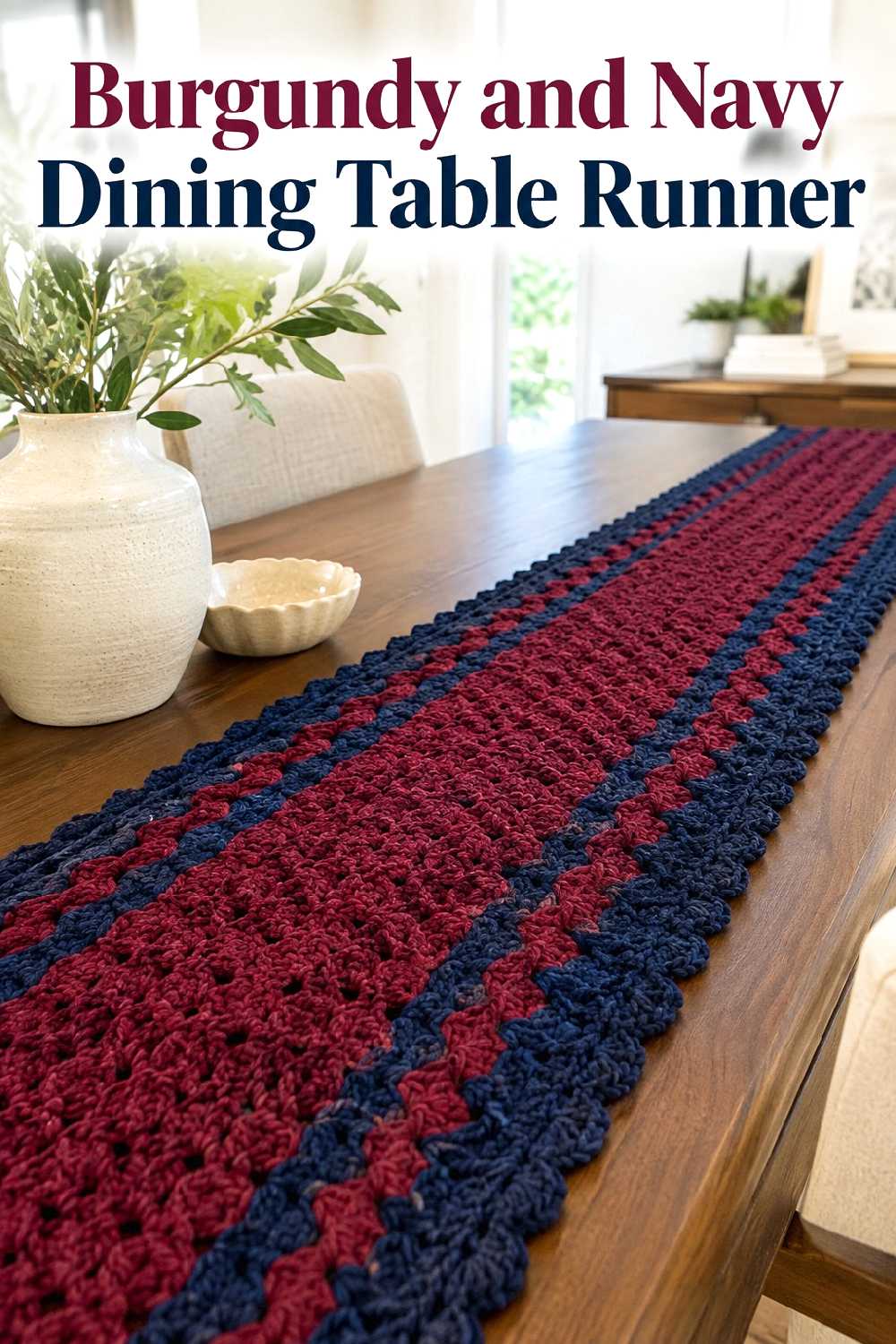 Burgundy and navy dining table runner