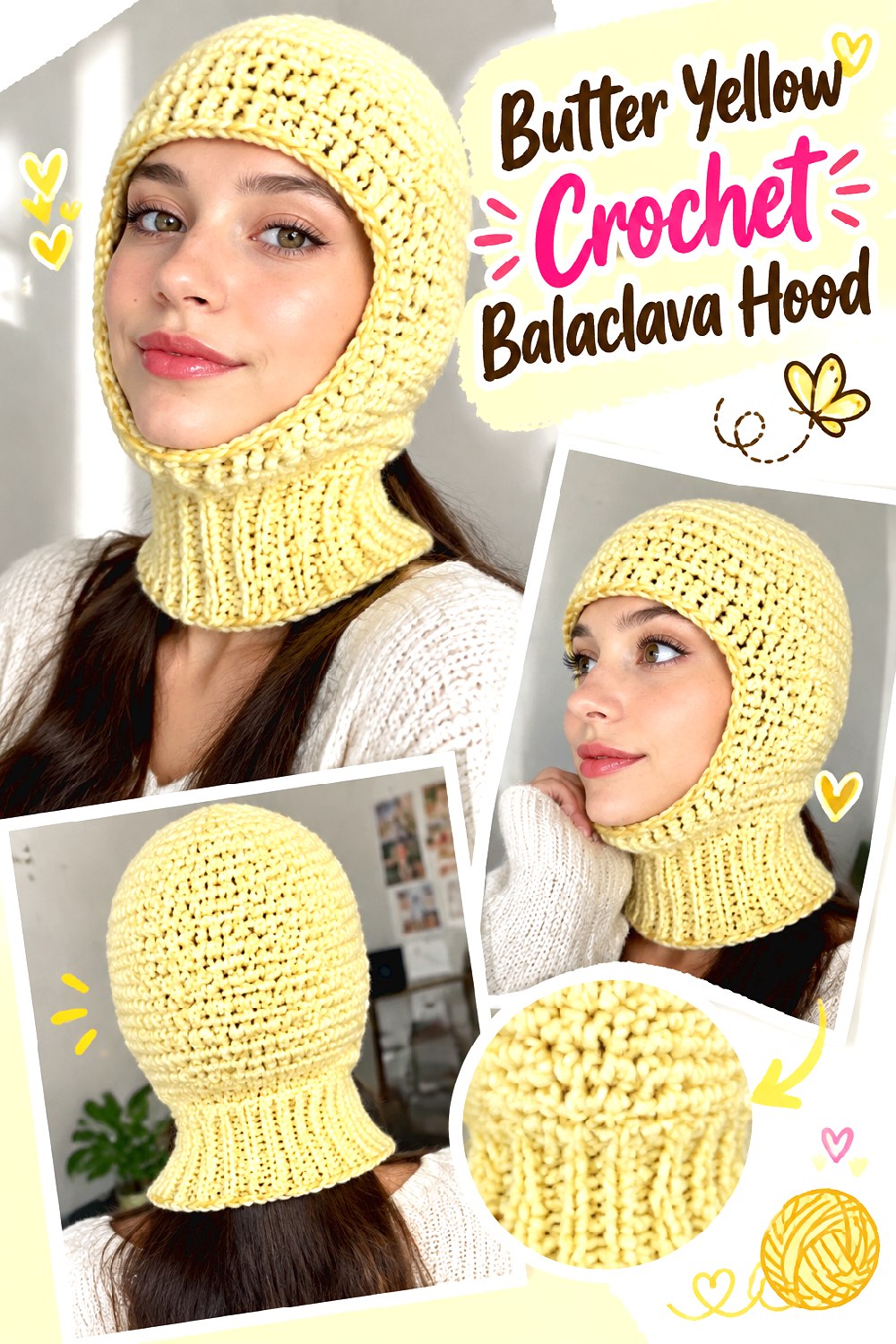 Butter Yellow Crochet Balaclava Hood