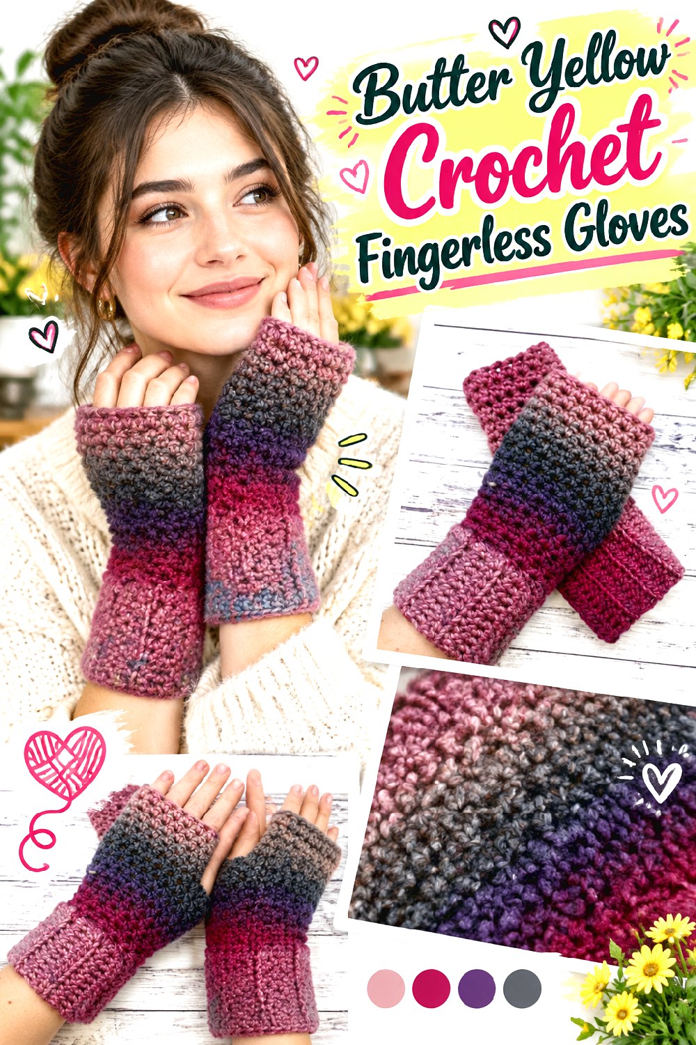 Butter Yellow Crochet Fingerless Gloves