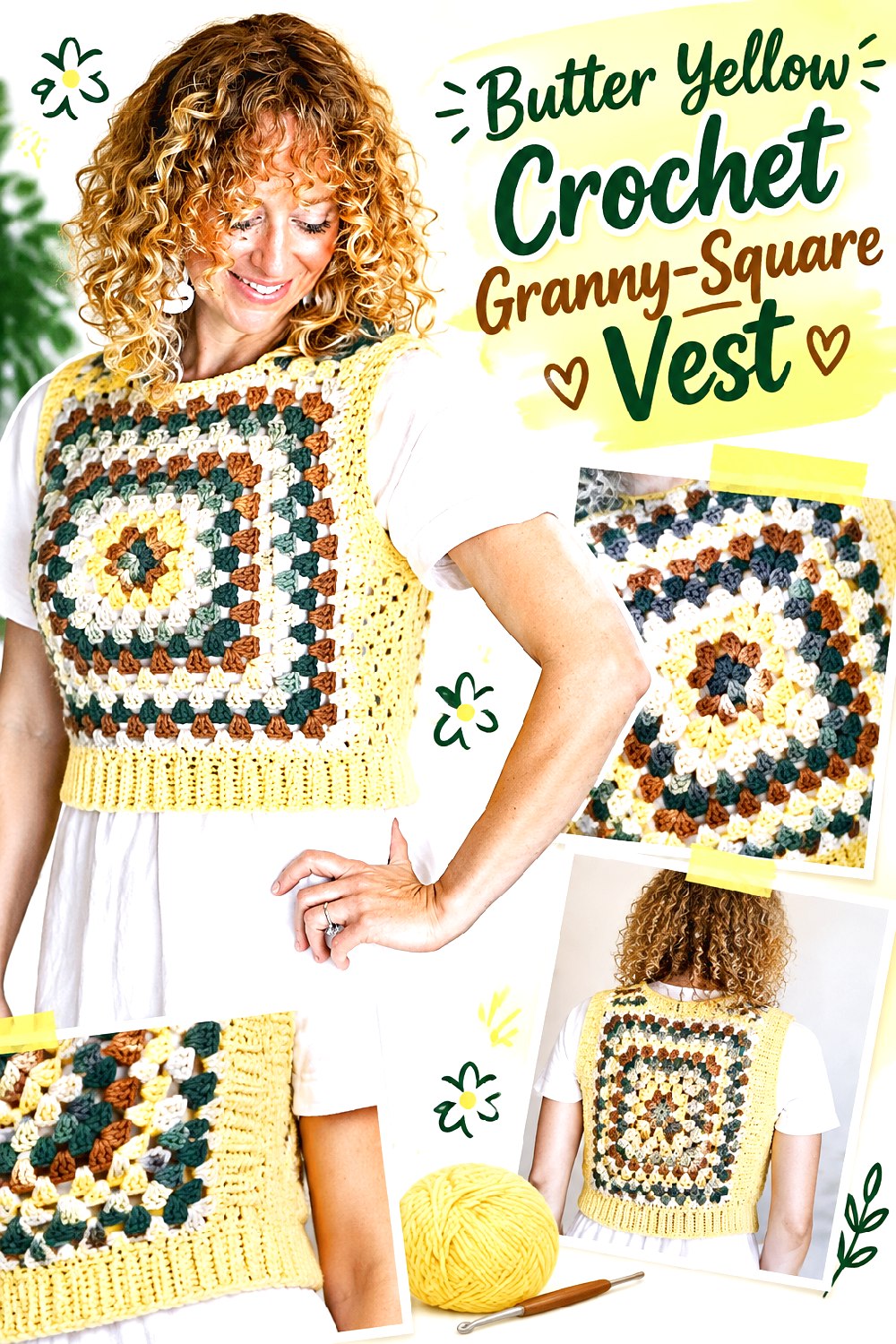 Butter Yellow Crochet Granny Square Vest