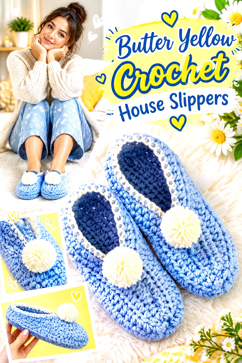 Butter Yellow Crochet House Slippers
