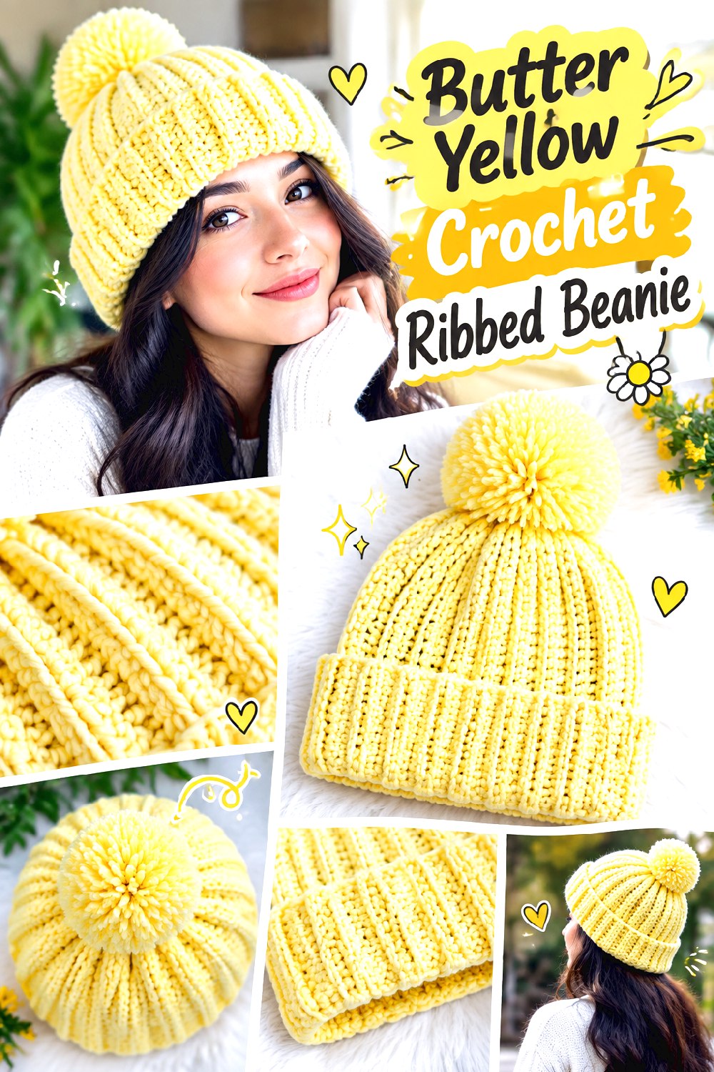 Butter Yellow Crochet Ribbed Beanie