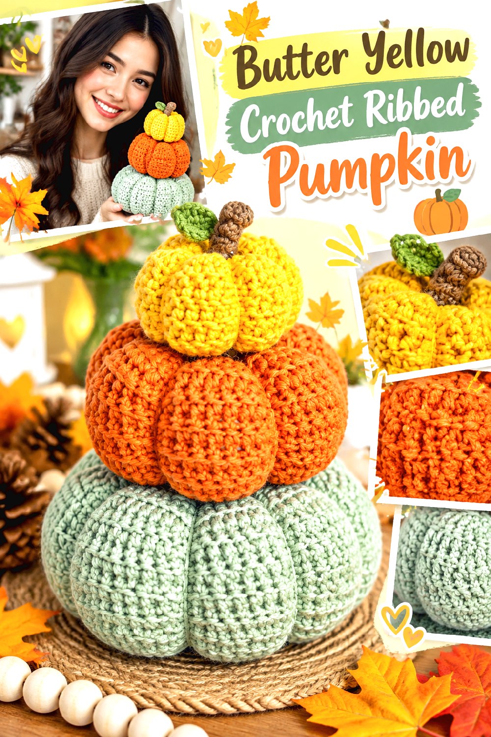 Butter Yellow Crochet Ribbed Pumpkin