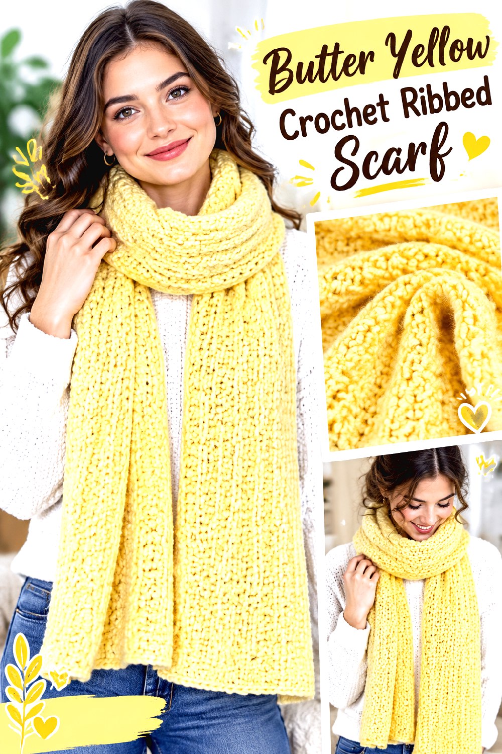 Butter Yellow Crochet Ribbed Scarf