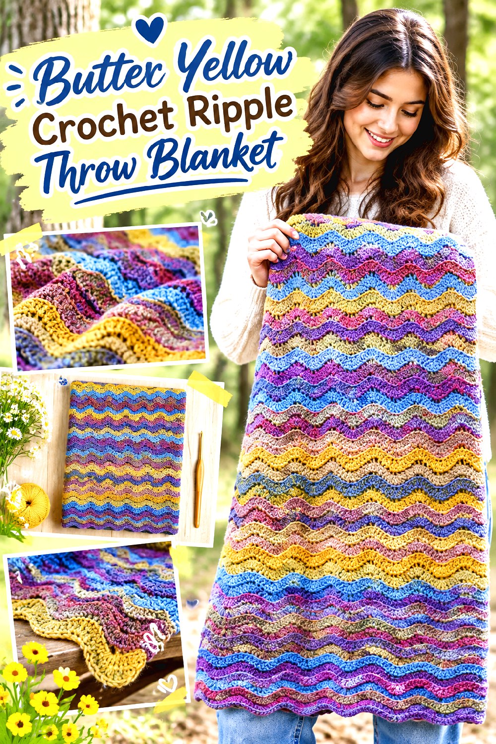 Butter Yellow Crochet Ripple Throw Blanket