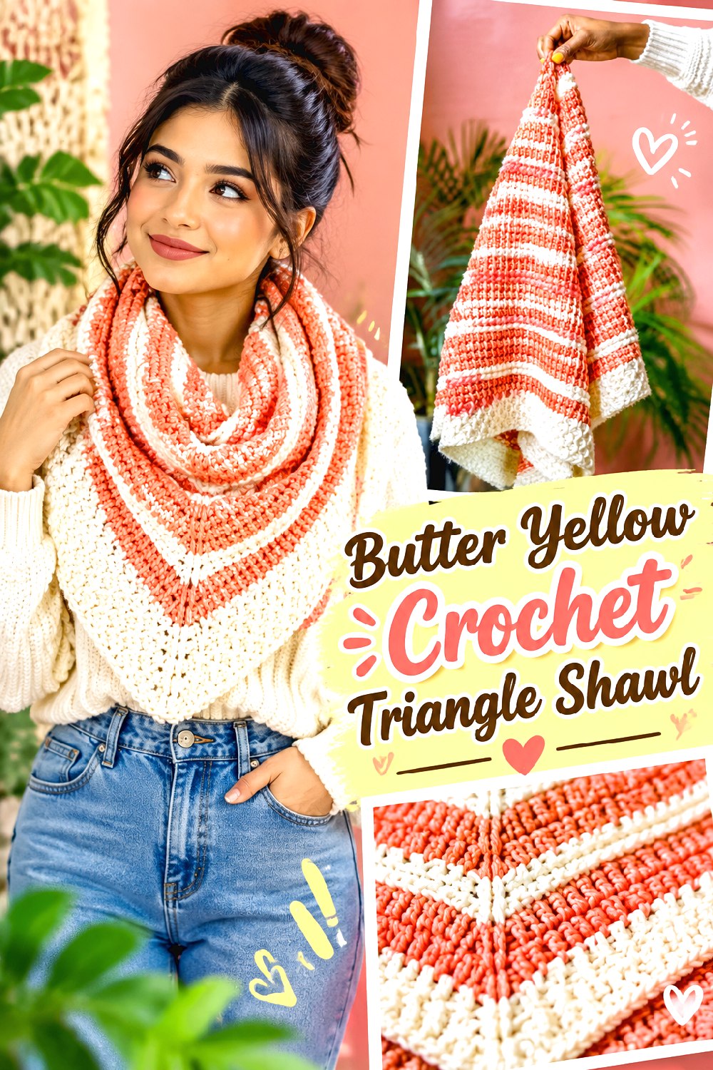 Butter Yellow Crochet Triangle Shawl