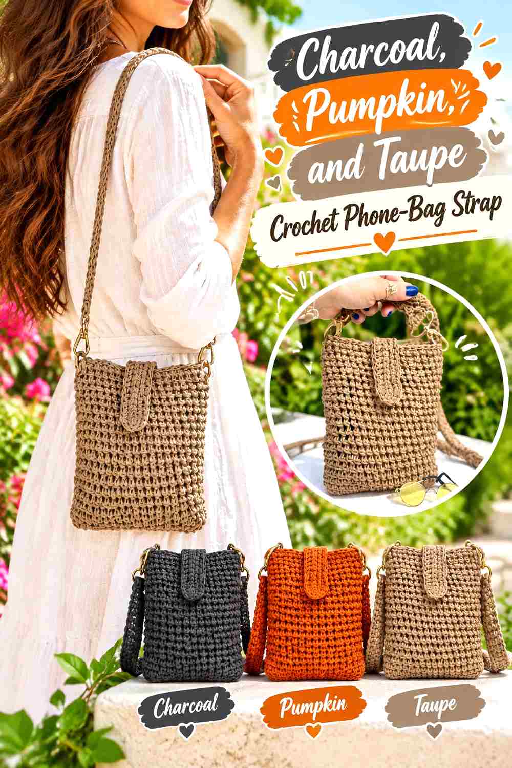 14. Charcoal Pumpkin And Taupe Crochet Phone Bag Strap