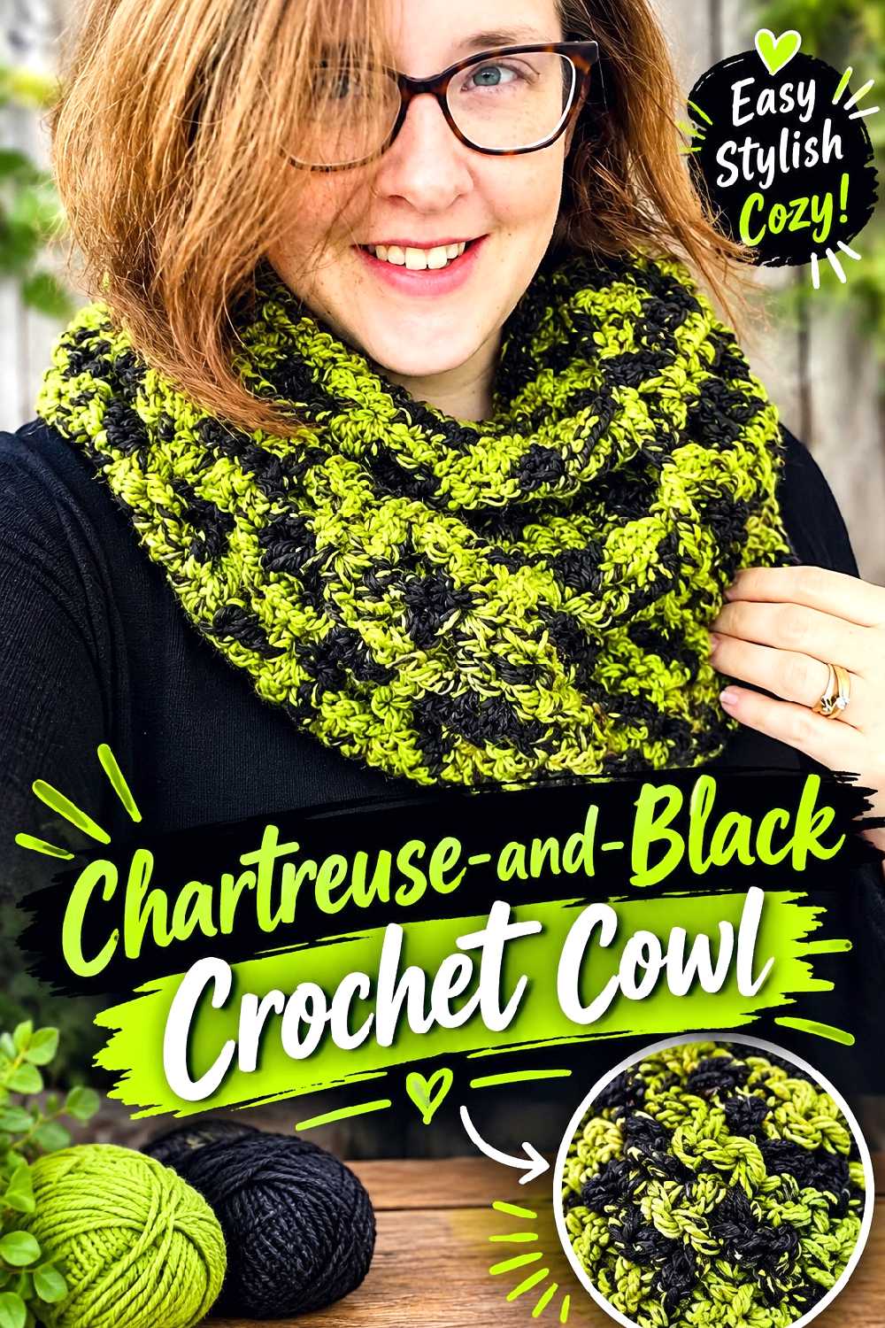 Chartreuse and Black Crochet Cowl
