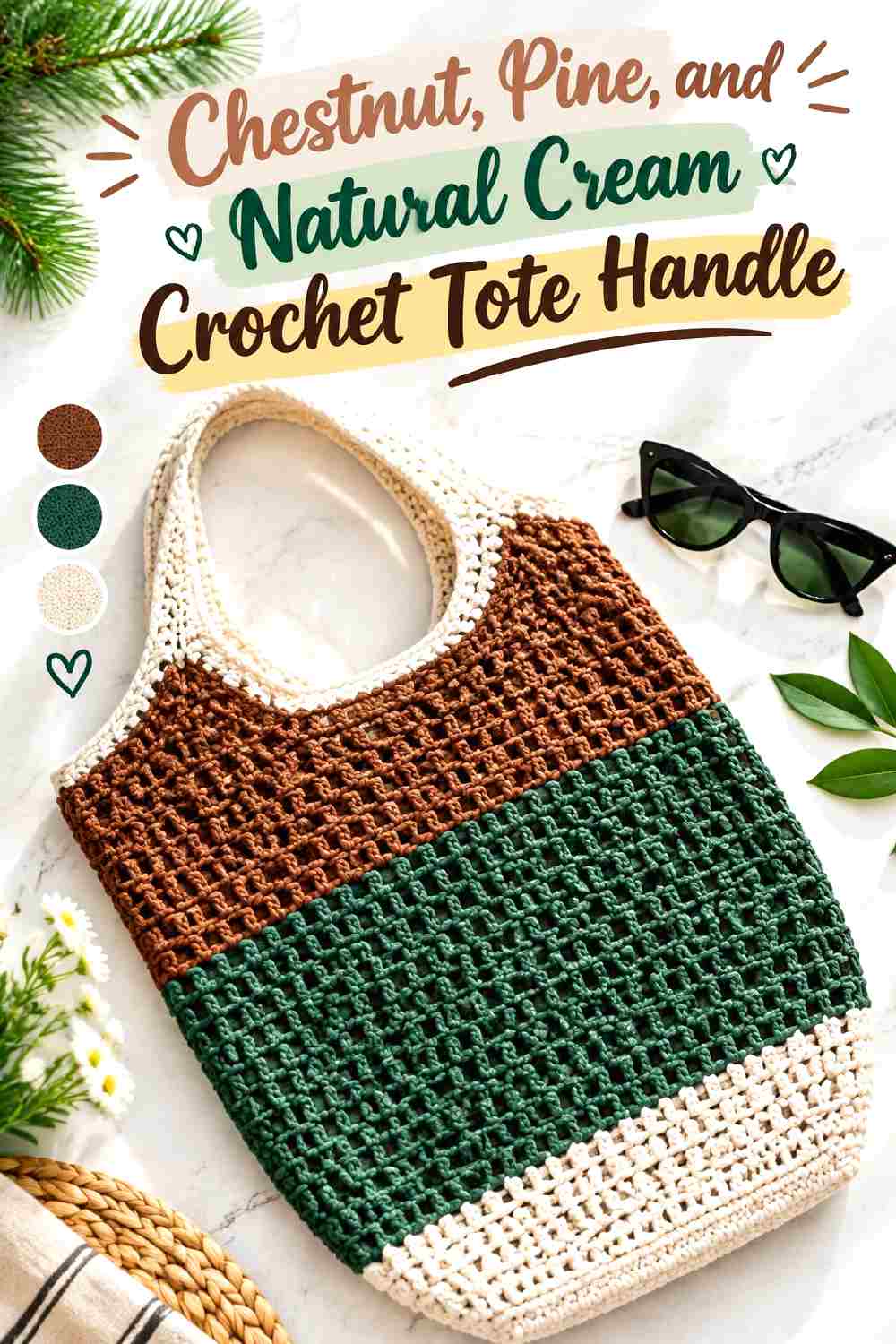 16. Chestnut Pine And Natural Cream Crochet Tote Handle