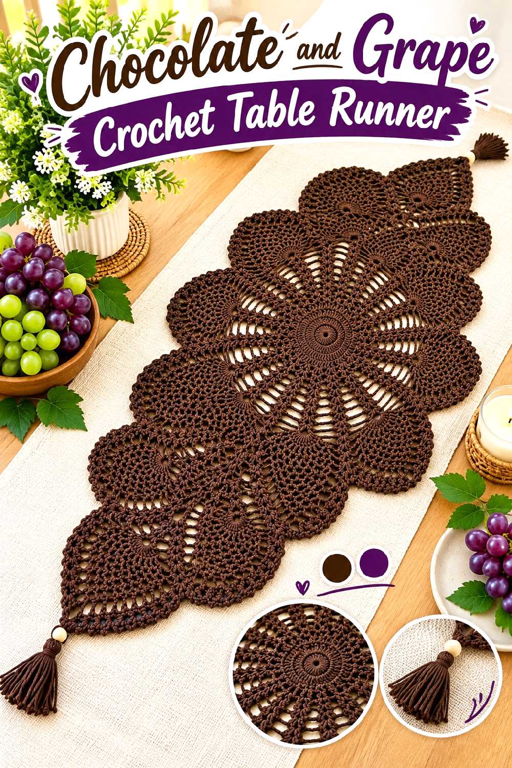 8. Chocolate And Grape Crochet Table Runner